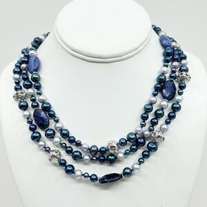 sterling silver pearl & sodalite bead necklace - GM956